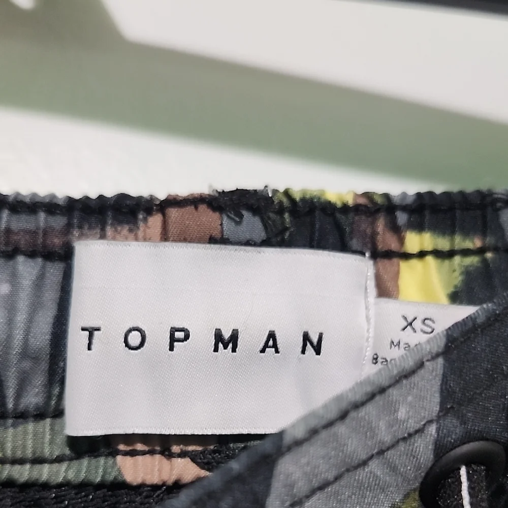 Topman Camouflage Swim Trunks - Black, Green, Tan